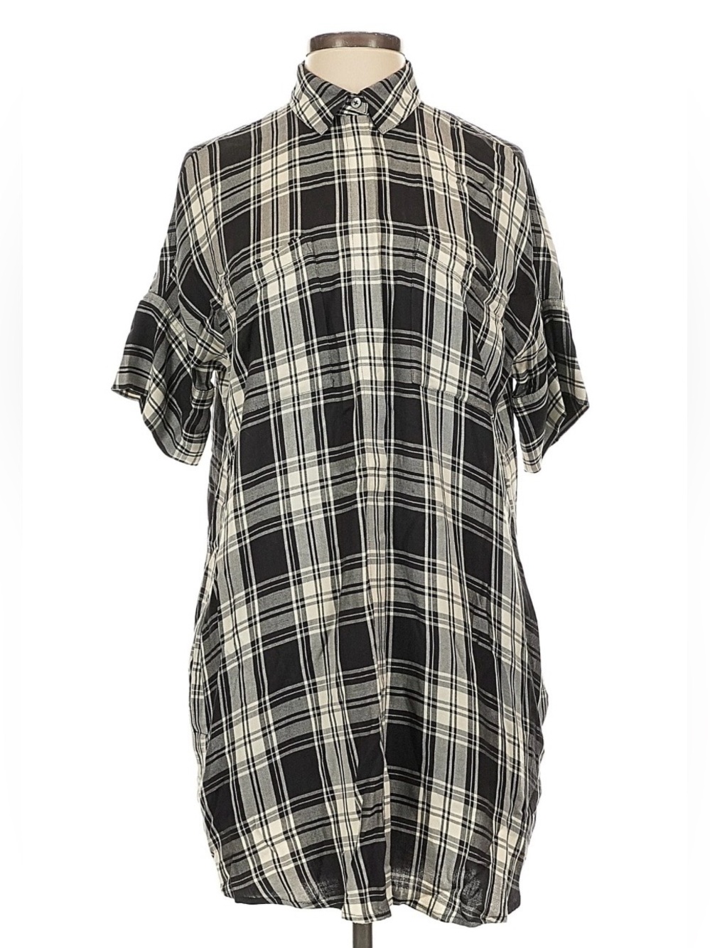 Madewell Black & Cream Plaid Button-Up Shirt Dress